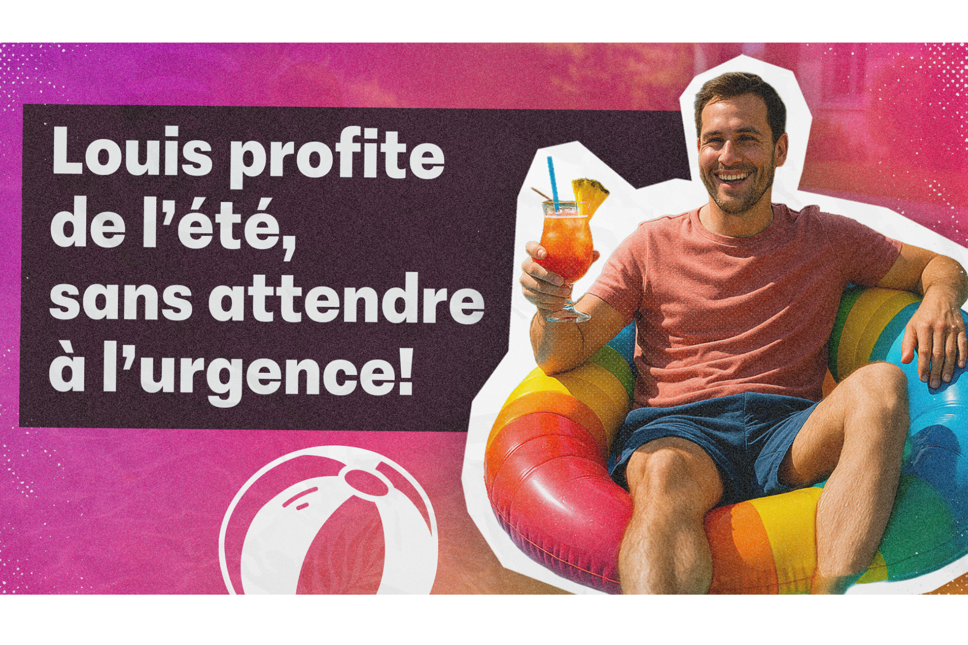 homme flottant sur un pneumatique dans une piscine, cocktail à la main