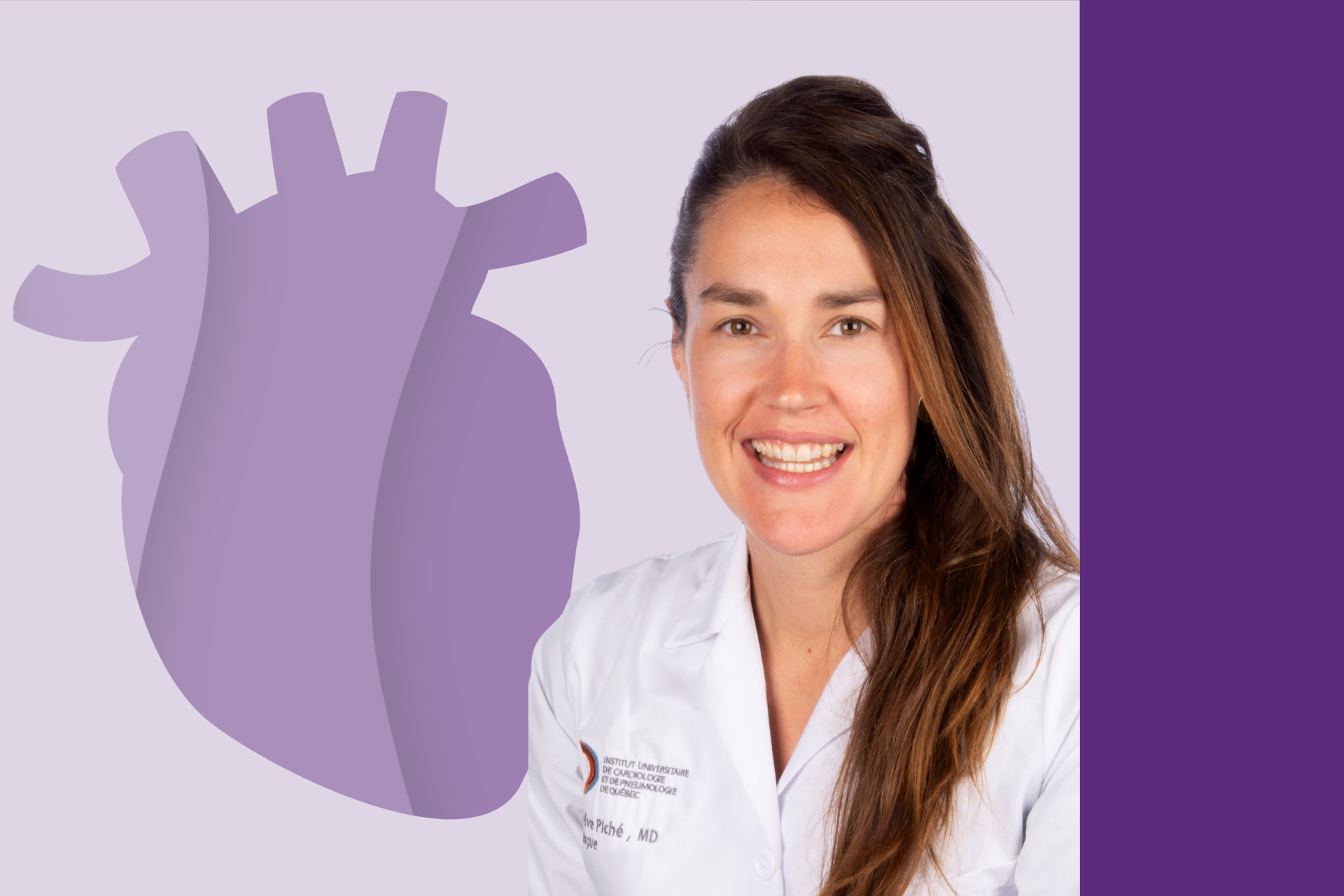Portrait de la Dre Marie-Ève Piché et pictogramme d'un coeur humain