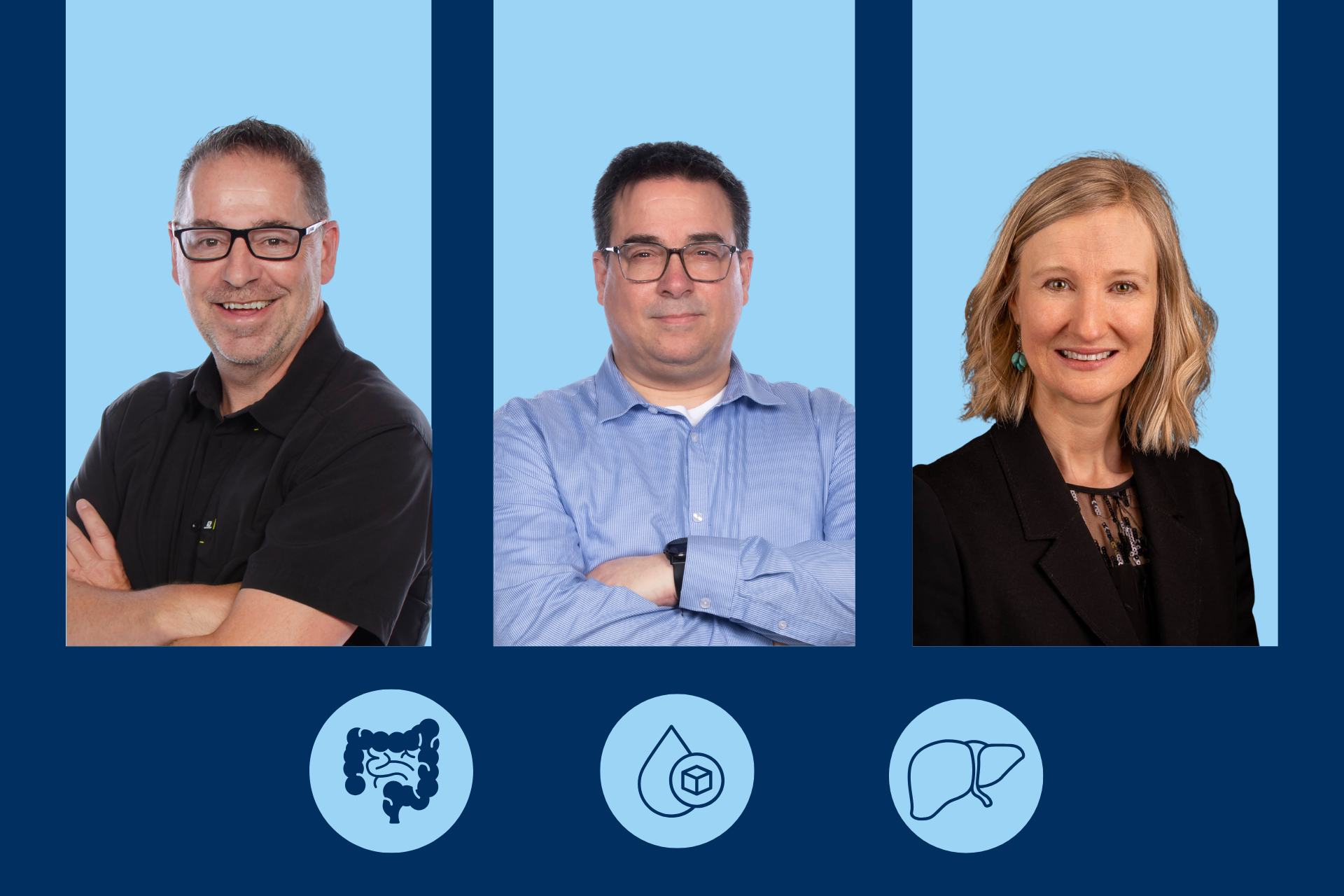 Drs André Marette et André Tchernof, et Dre Claudia Gagnon. Pictogrammes d'intestin, de fois et de sucre