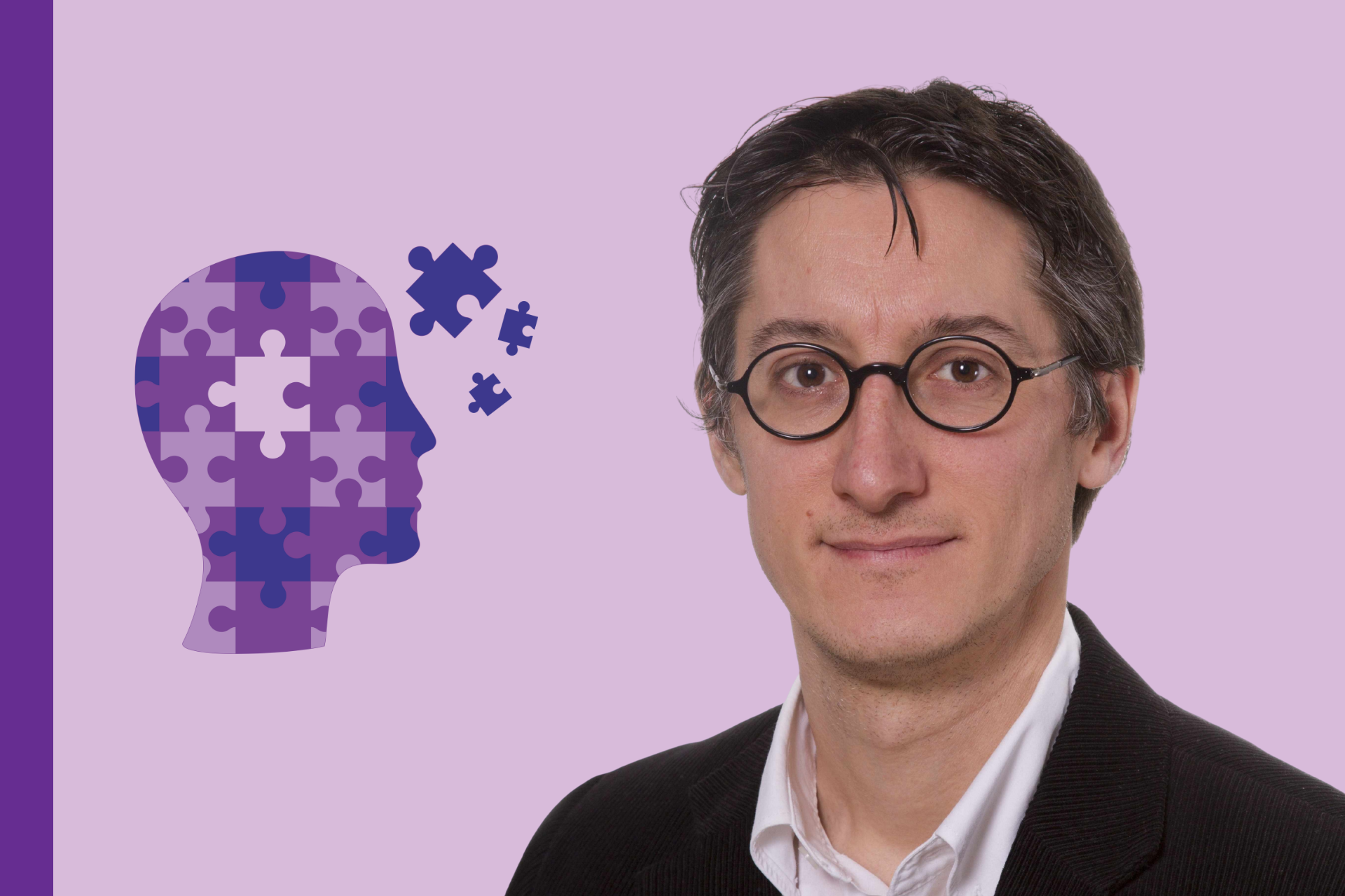 Dr Simon Duchesne et pictogramme d'une tête construit en pièces de casse-tête