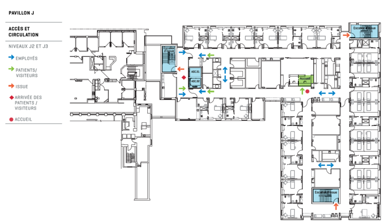 plan en plongée du pavillon J niveau e et 3