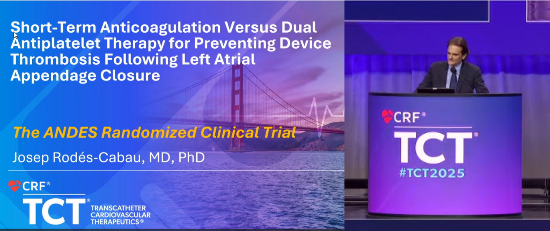 Dr Rodés-Cabau lors de sa présentation de The ANDES Randomized Clinical Trial