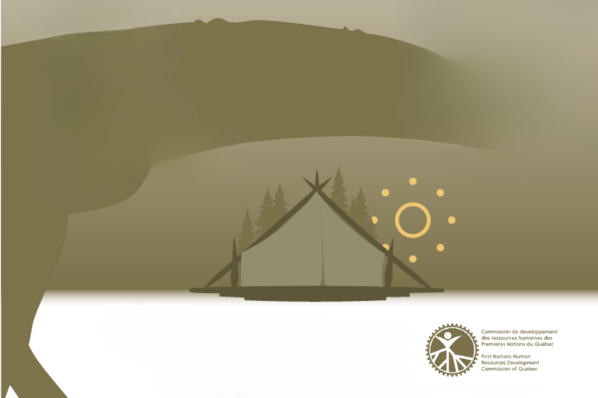 Silhoette d'une personne qui porte un canot sur son dos et image d'une tente