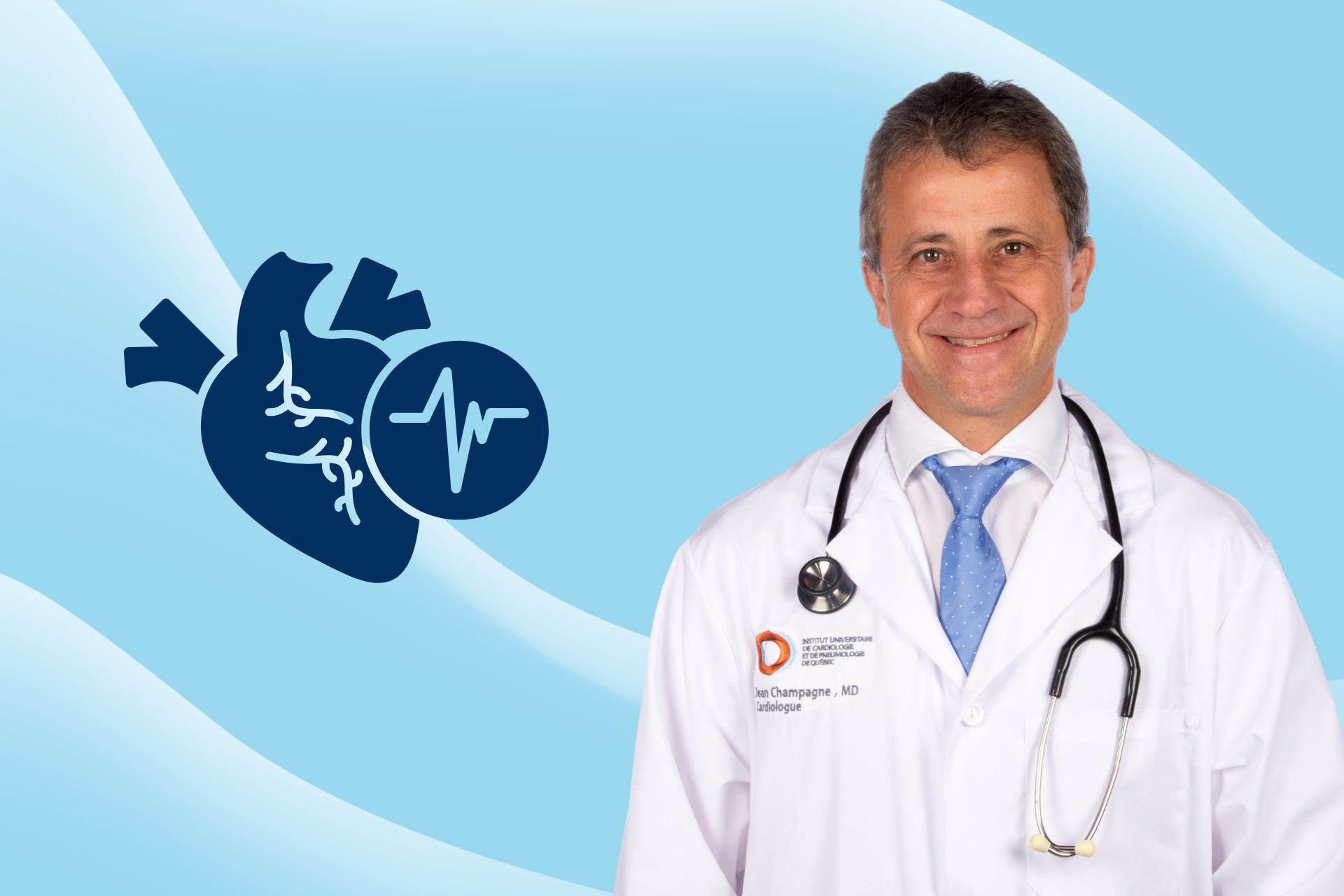 Photo de Dr Jean Champagne et picto d'un coeur humain